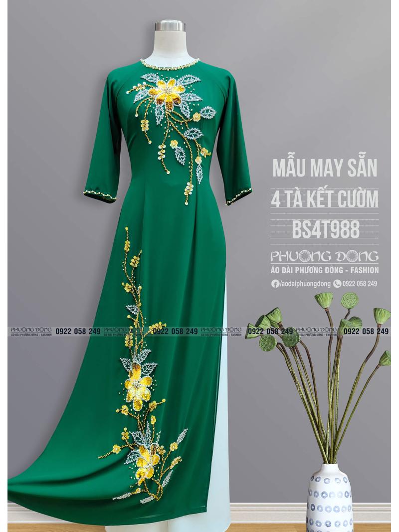 Áo Dài Bà Sui 2 Lớp 4 Tà Kết Cườm Pha Lê BS4T988